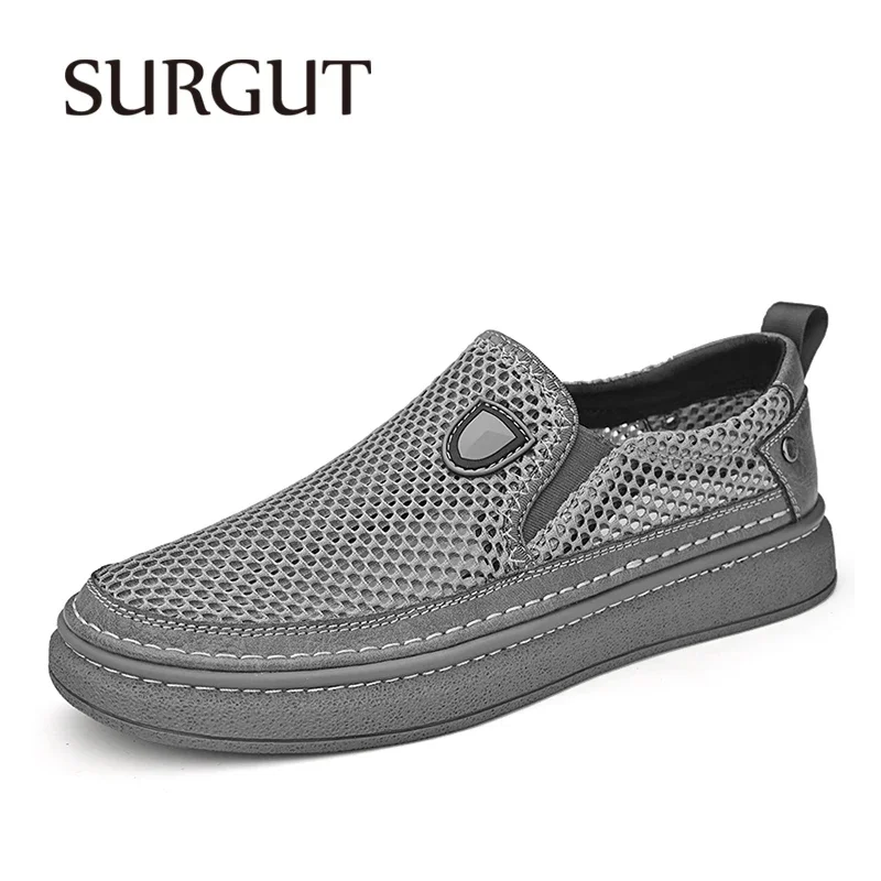 

SURGUT Summer Men's Shoes Loafers Breathable Casual Style Mesh Loafers Leather Brand Shoes Moccasins Man Soft Luxury Sneakers