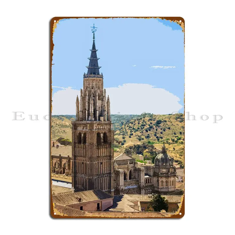 

Spain Cathedral Toledo Metal Plaque Cave Design Mural Iron Club Bar Tin Sign Poster