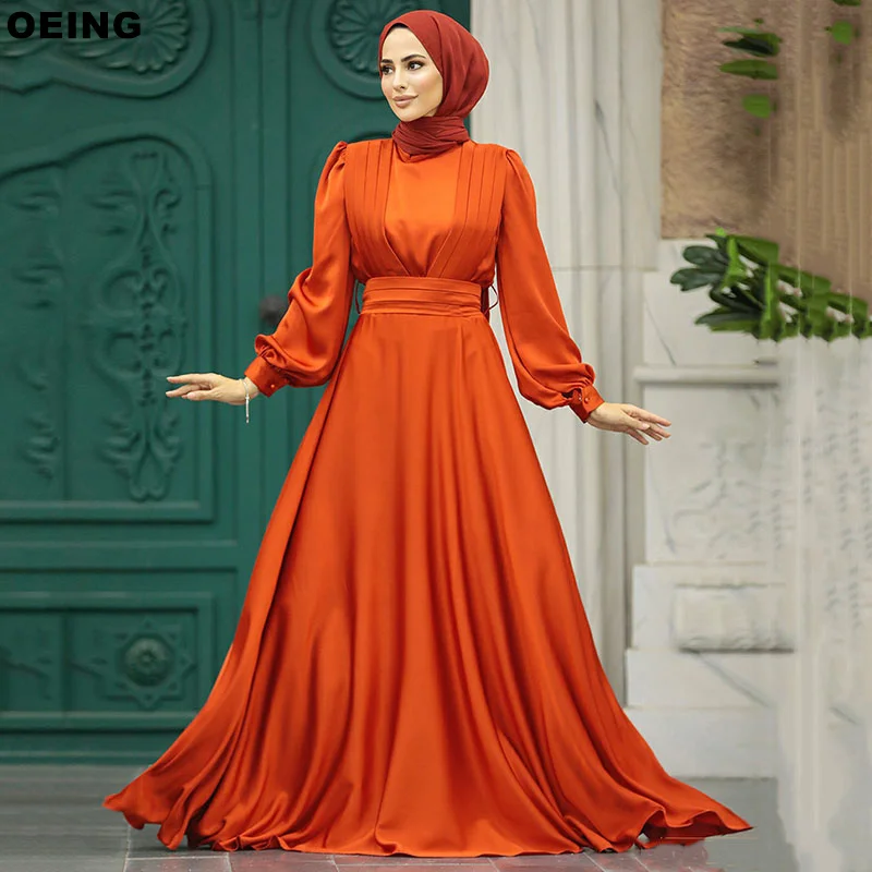 

OEING Elegant Prom Dresses Mosque Oud Pleated Eid Muslim Evening Dress Special Occasion Silk Islam Gowns Vestidos De Novia