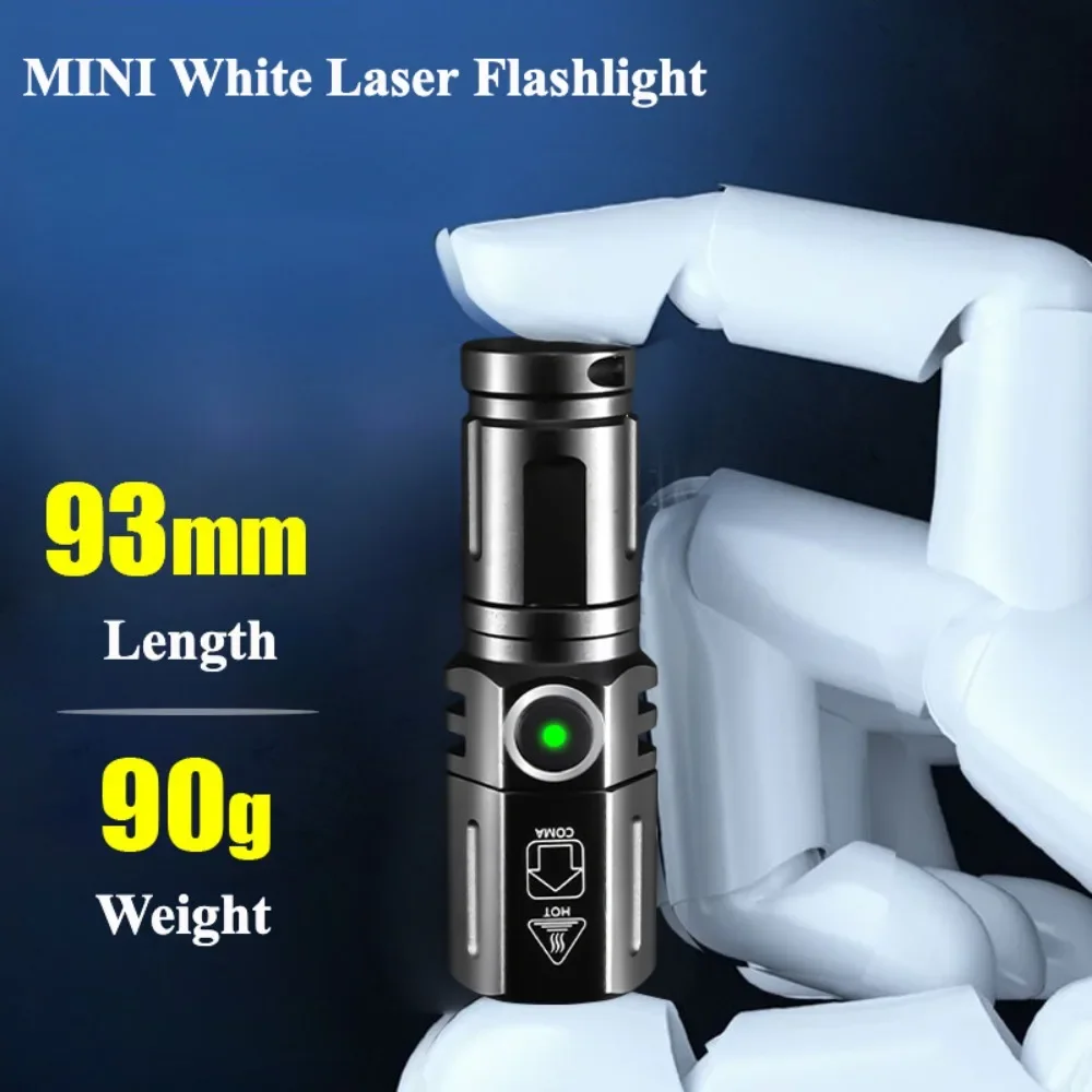 Portable Mini White Laser LED Flashlight Type C Rechargeable Outdoor Pocket Torch Lamp Use 16340/18650 Battery for Camping