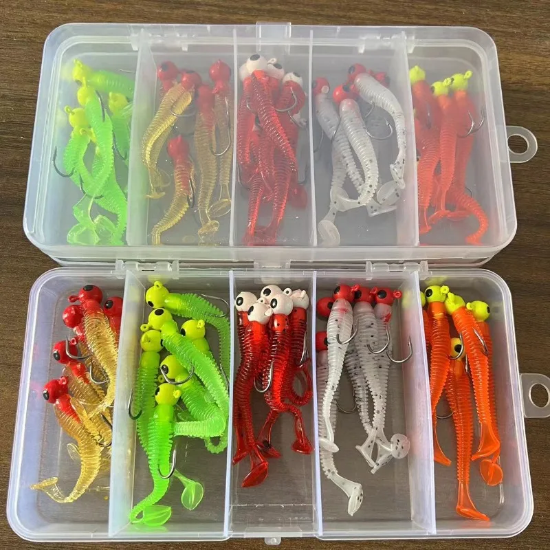 25 Road Ya Fish Bait Set Lead Head Hook T-Tail Combination Catfish Sea Bass Black Fish Bent Mouth Fishing Supplies Fishing Gear view 2