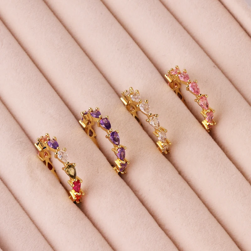 

Luxurious Colored Water Drop Cubic Zirconia Women's Ring Exquisite Anniversary Gift Fashion Girls Can Stack Wear Open Ring