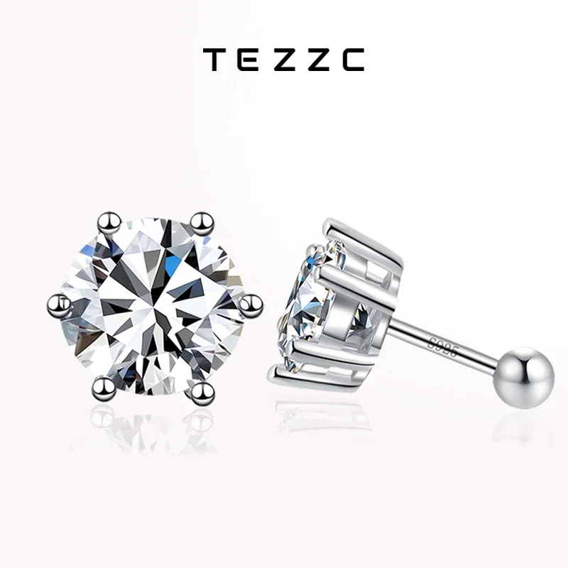 

Tezzc 0.3ct 0.5ct 1ct D Color Moissanite Stud Earrings For Women 925 Sterling Silver Sparkling Diamond Screw Earring Jewelry