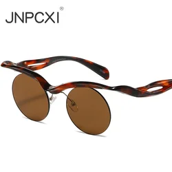 JNPCXI Retro Unique Rimless Round Sunglasses Fashion Clear Ocean Lens Shades UV400 Brand Designer Men Punk Mirror Sun Glasses