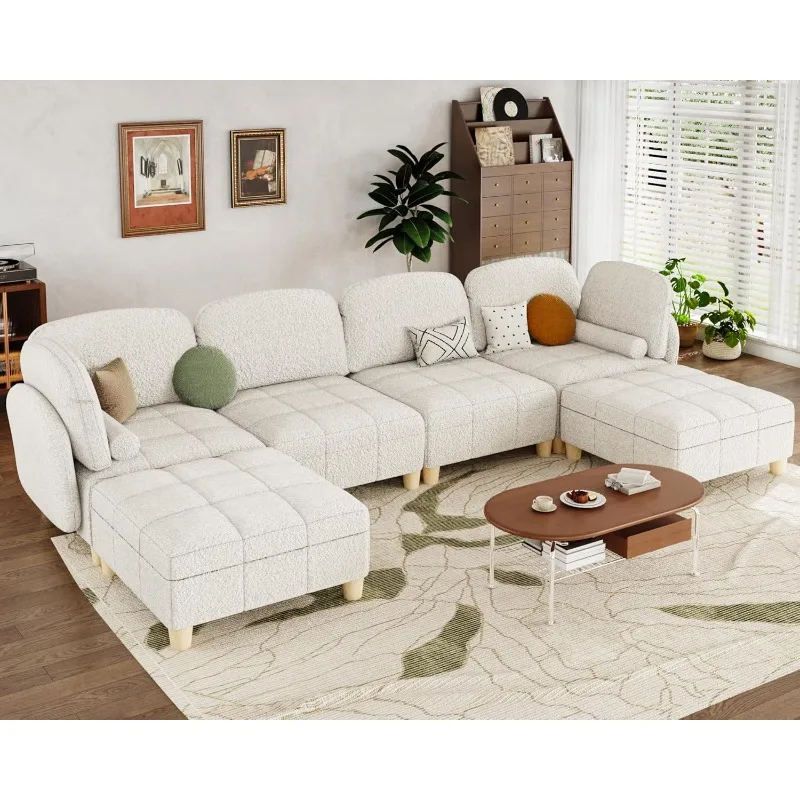 

Modular Sectional Sofa, Convertible U Shaped Sectional Sofa for Living Room 6 Seater Couch in Cozy Covered Teddy Velvet Fabric