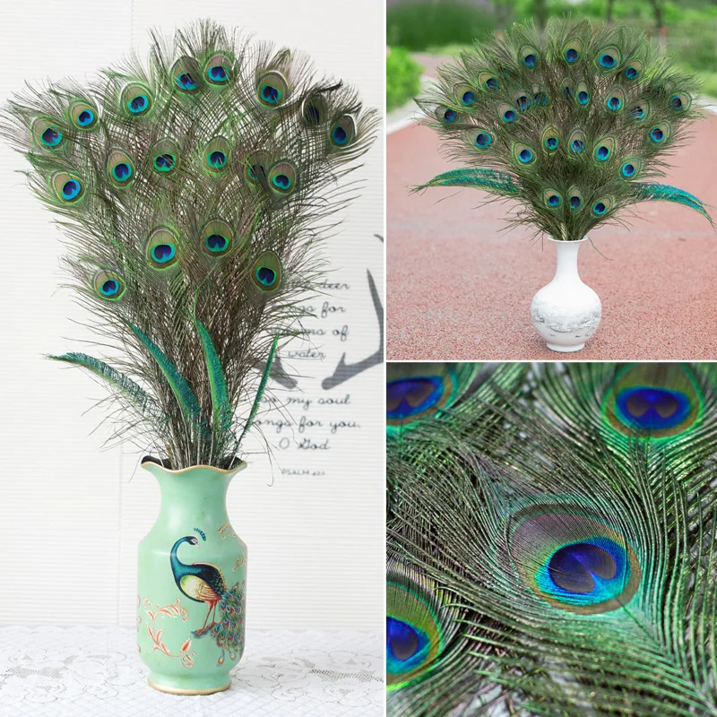 50Pcs Natural Peacock Feathers 25-50cm for DIY Crafts Home Decoration Floral Arrangement