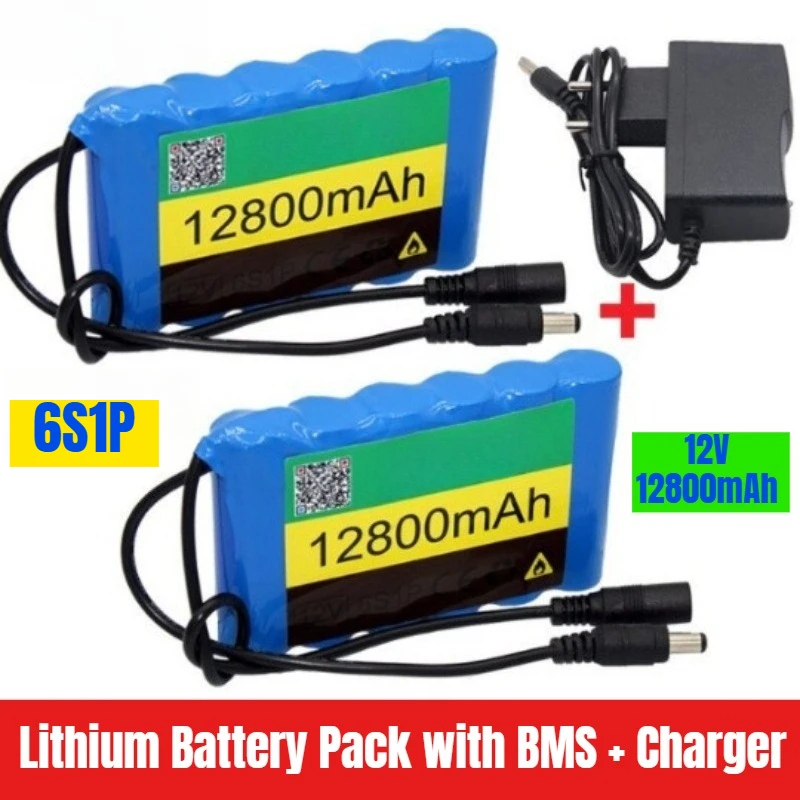 

18650 Lithium Battery 6S1P 12V 12800mAh Rechargeable Lithium Battery Pack with BMS + Charger