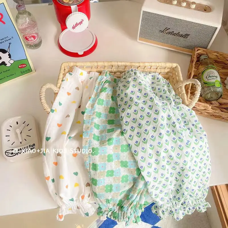 2026 Anti Mosquito Pants For Children Clothing Summer New Style Kids Girl's Floral Trousers Loose Casual Baby Harem Pants 9m-6y