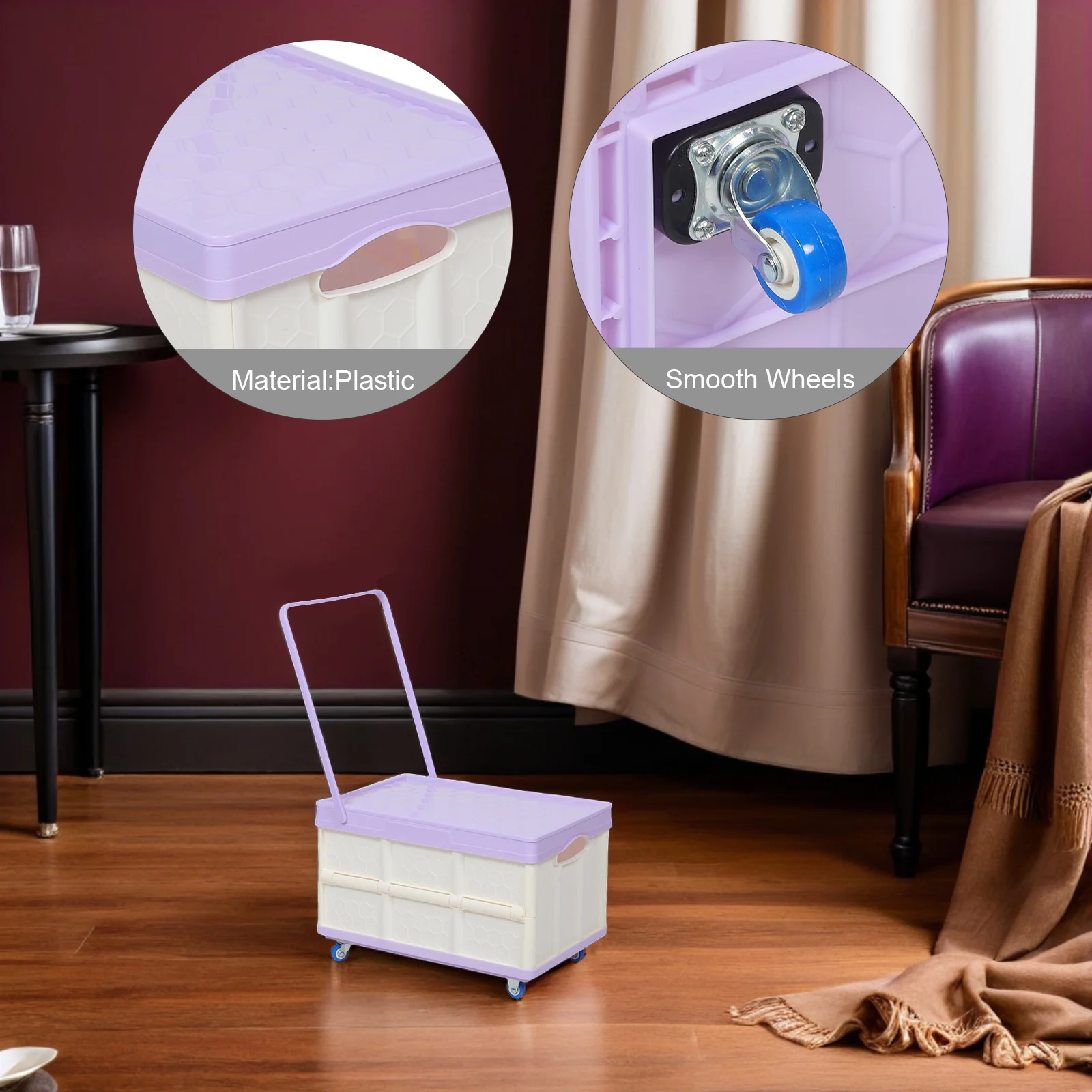 

Folding Storage Crate With Wheels Large Capacity Collapsible Plastic Rolling Cart For Clothes Books Household Organizer