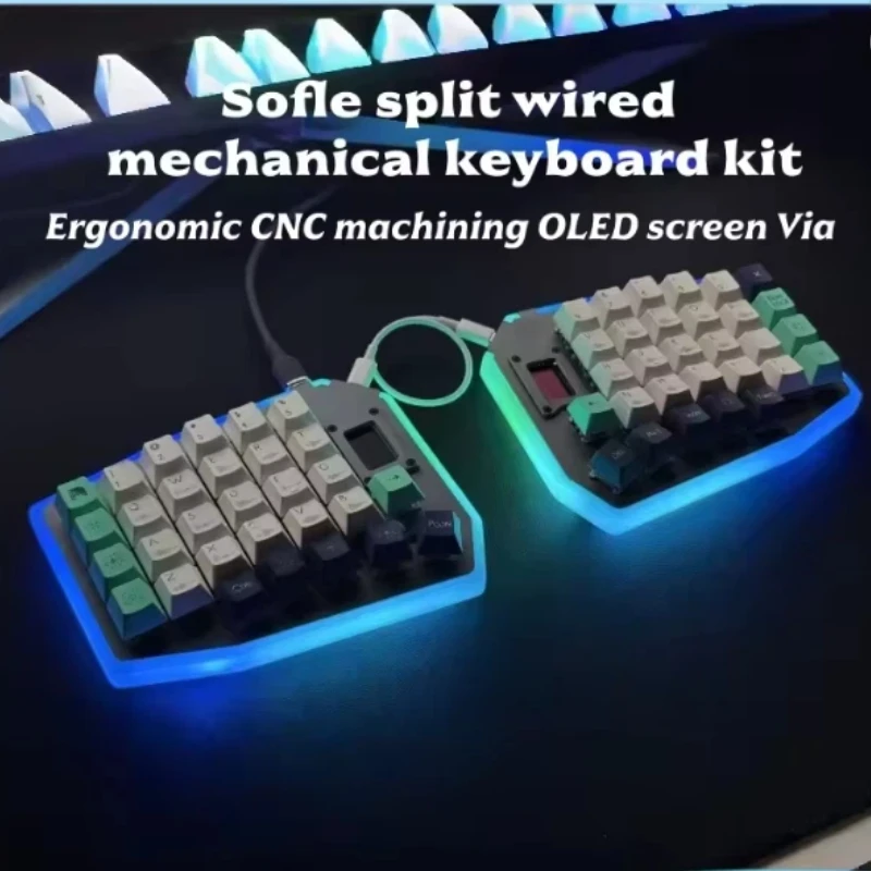 Split Custom Mechanical Keyboard Kit Wired Hot Swap Ergonomic Cnc Machined Oled Screen Via Supported Diy Keyboard For Gaming Use
