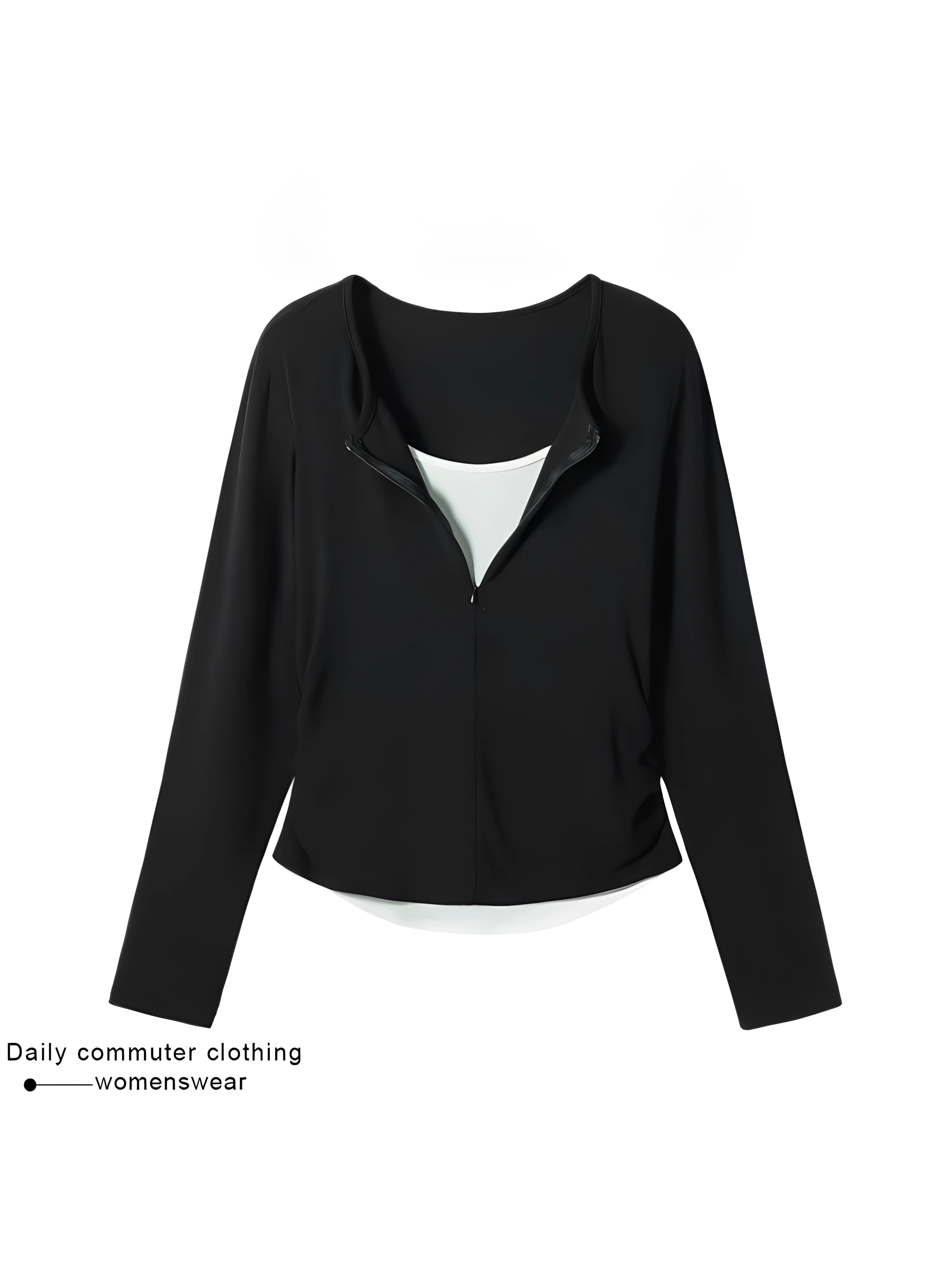 Women's Slim Fit Long Sleeve T-Shirt Base Shirt Half Zipper Inner Wear Waist Cinching Shoulder Level Top Commute Style Korean...