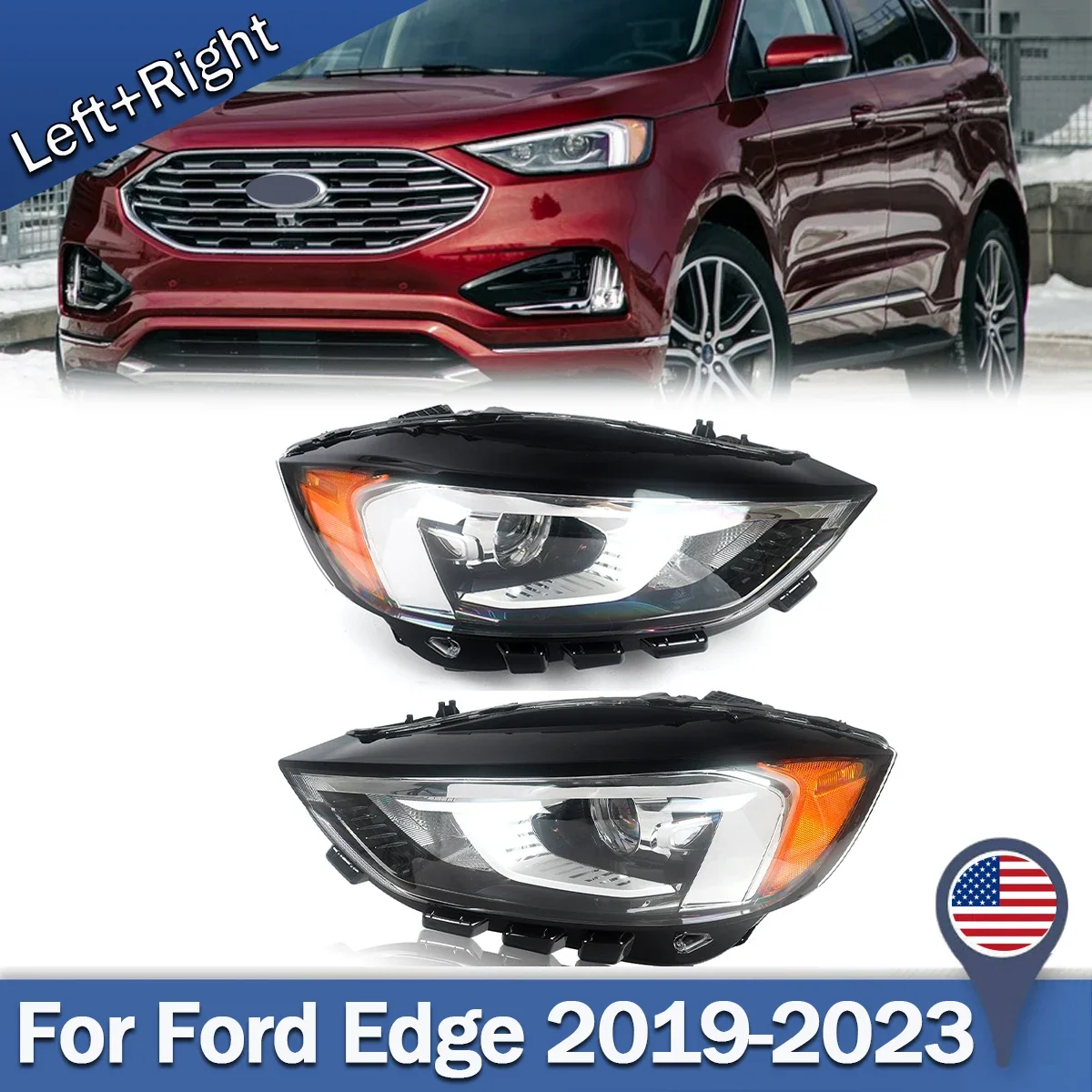 For 2019 2020 2021 Ford Edge Headlight Headlamp LED Without DRL Driver Left & Right Side US Version