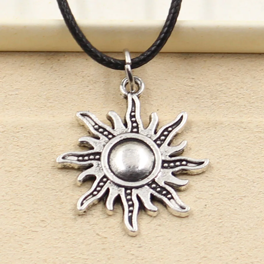

New Durable Black Faux Leather Sun Cord Choker Charm DIY Necklace Pendant Retro Boho Tibetan Silver Color