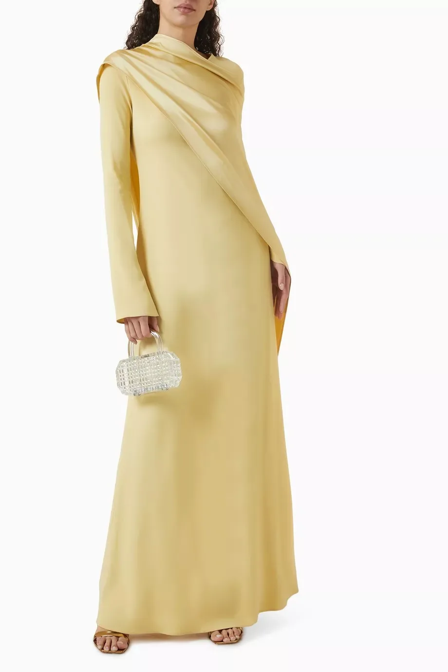 ミライエロー長袖ショールプロムドレス、バックスリット入り、カスタムメイドフォーマルイブニングシースドレス、フロア丈、Oネック、vestidos de gala 2025