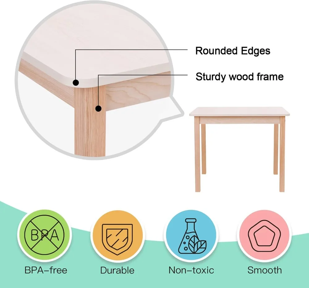 Conjunto de mesa de madeira e cadeiras para crianças, resistente natural, não oscila, cor clara, móveis infantis, fácil de combinar