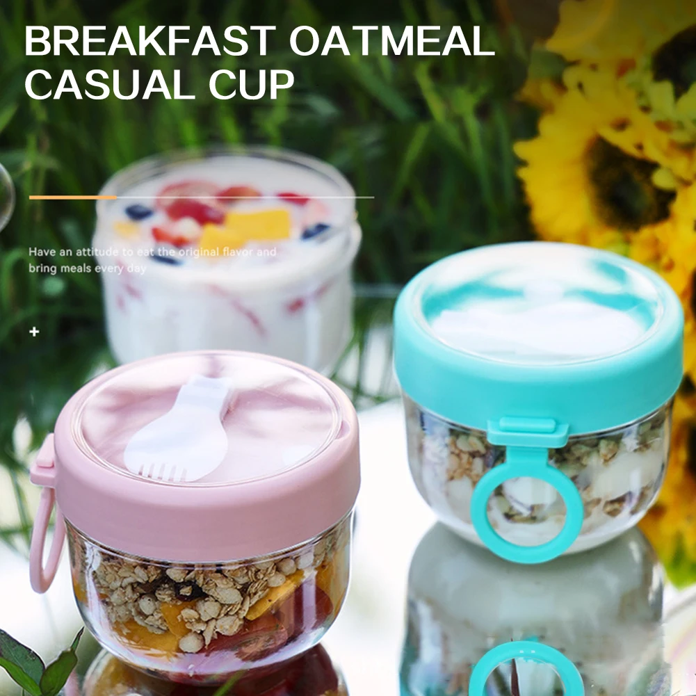 

Portable Salad Cup for Lunch Reusable Overnight Oats Container with Lid Spoon Food Jar with Utensil for Work School Camping
