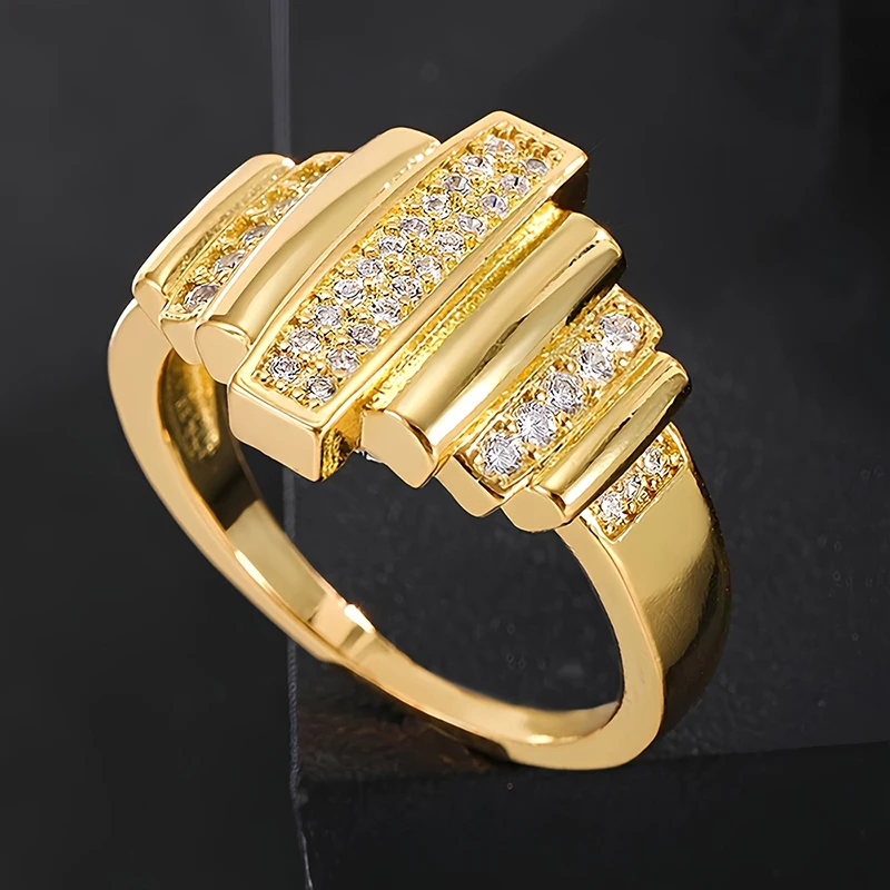 Huitan Opulent Bright Ring with Dazzling CZ Delicate Geometric Design Finger Accessory for Women Modern Stylish Party Jewelry