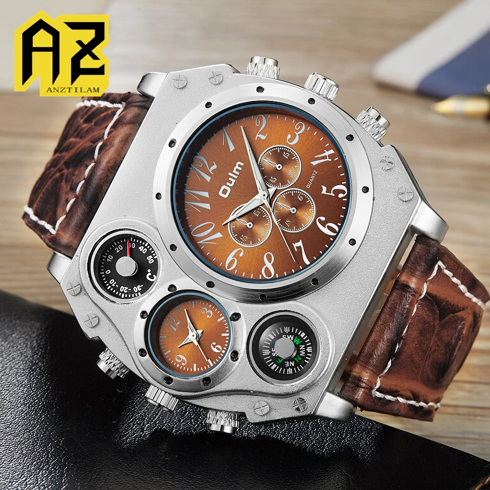 New Luxury Quartz Men Watches Sport Watches Two Time Zone Wristwatch Decorative Compass Male Fashion Watches Free Shipping