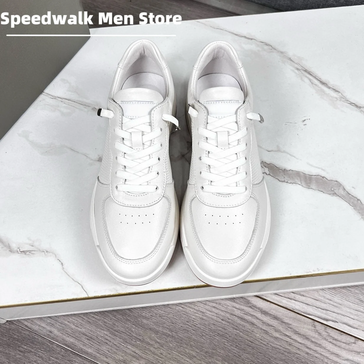 2026New Spring Autumn Men Cow Leather Skate Shoes Stripe Decor Soft Comfort Non Slip Lightweight Business Walking Trainers