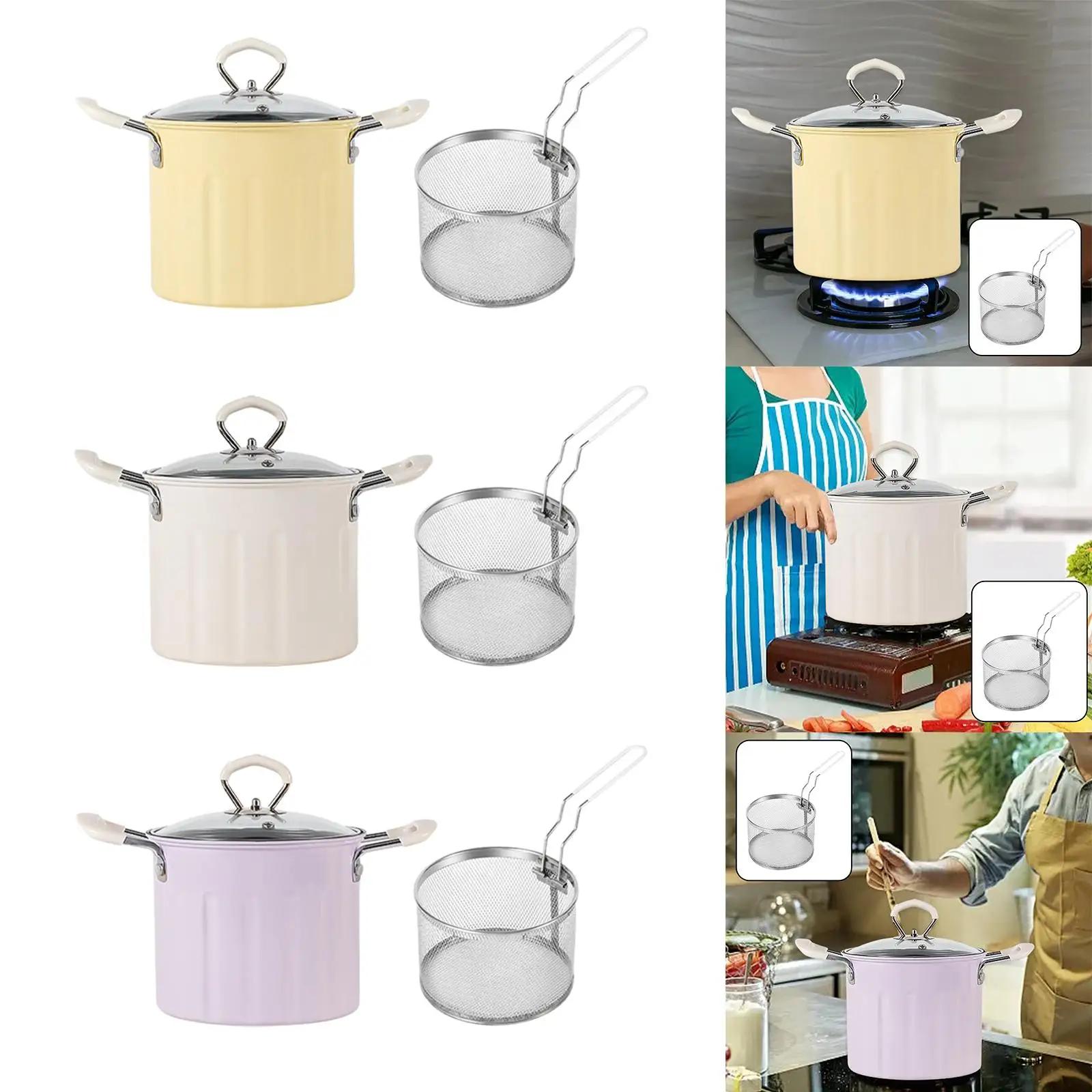 3L Capacity Frying Pot Deep Frying Fish Strainer French Japanese Chips Mesh Pasta Pan Household Low Oil Smoke Small Frying Pot