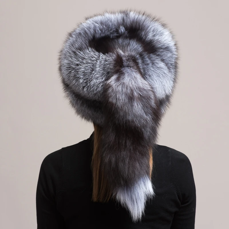 Winter Women Fashion Real Fur Hat Natural Fox Fur Hats Headgear Russian Outdoor Cap Ladies Thicken Warm Fur Caps