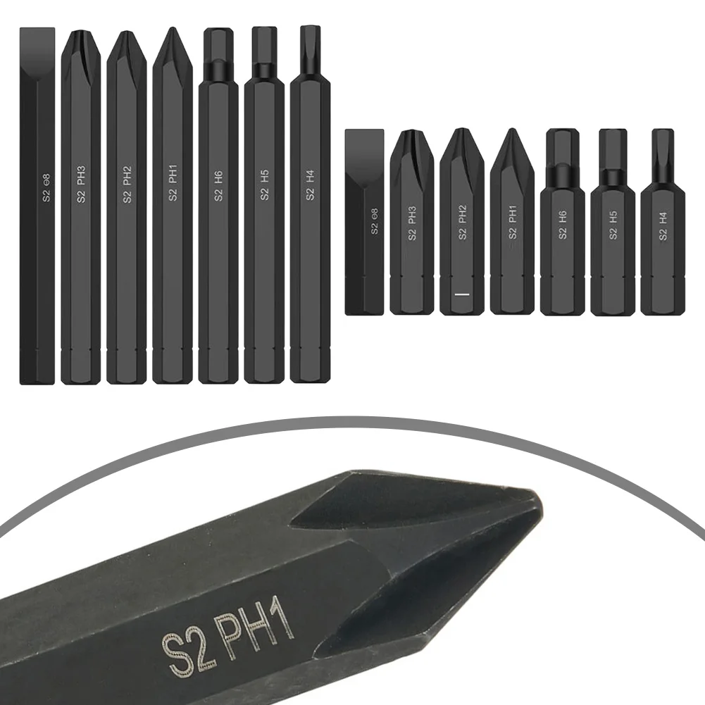 Screwdriver Bits Set 8mm Hex Shank Chrome Vanadium Steel For Manual Electric Drill PH1 PH2 PH3 H4 H5 H6 Slotted 7 Piece