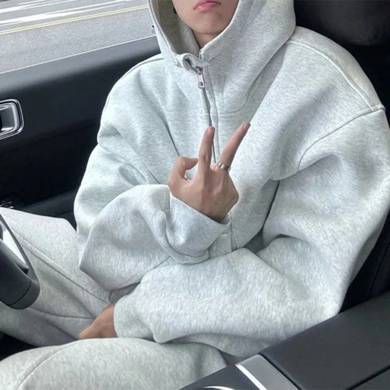 Zippered hooded turtleneck sweatshirt for men, couple cardigan jacket, loose and casual