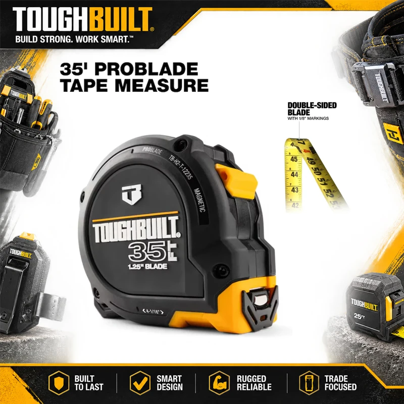 ToughBuilt TB-H2-T-12235 35Ft Tape Measure – Double-Sided Scale, Easy To Use Measuring Tool