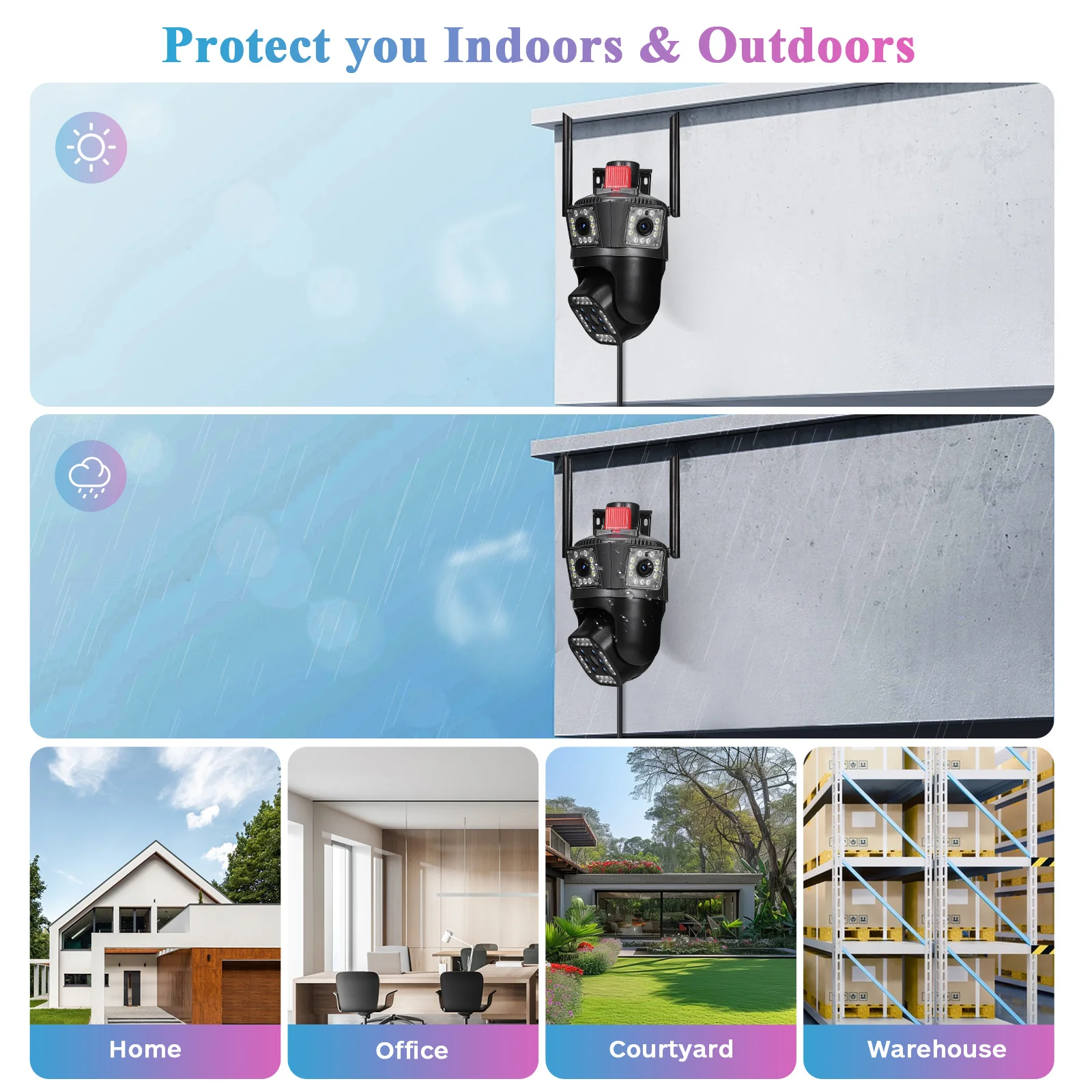 3画面屋外オーディオペットハウスセキュリティwifi-3レンズ耐久性のあるリモート監視角度調整