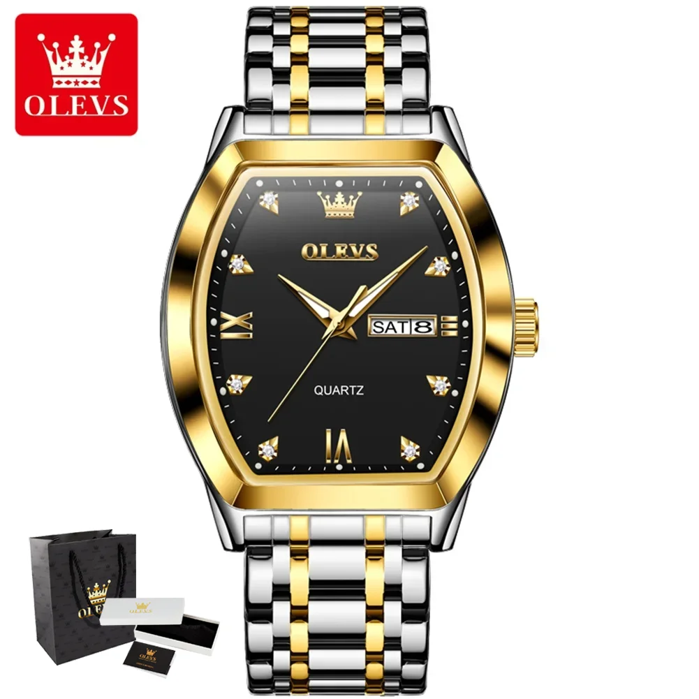 

OLEVS 5528, мужские часы, роскошные Tonneau, оригинальные кварцевые часы лучшего бренда для мужчин, водонепроницаемые светящиеся мужские наручные часы с датой недели