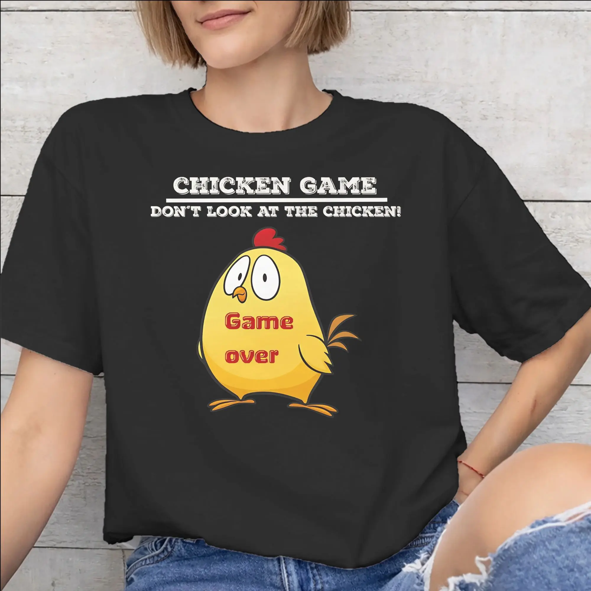Chicken Game Dont Look At The Chicken Graphic Print T Shirt Men Women  Cotton  Tee Shirt Clothes