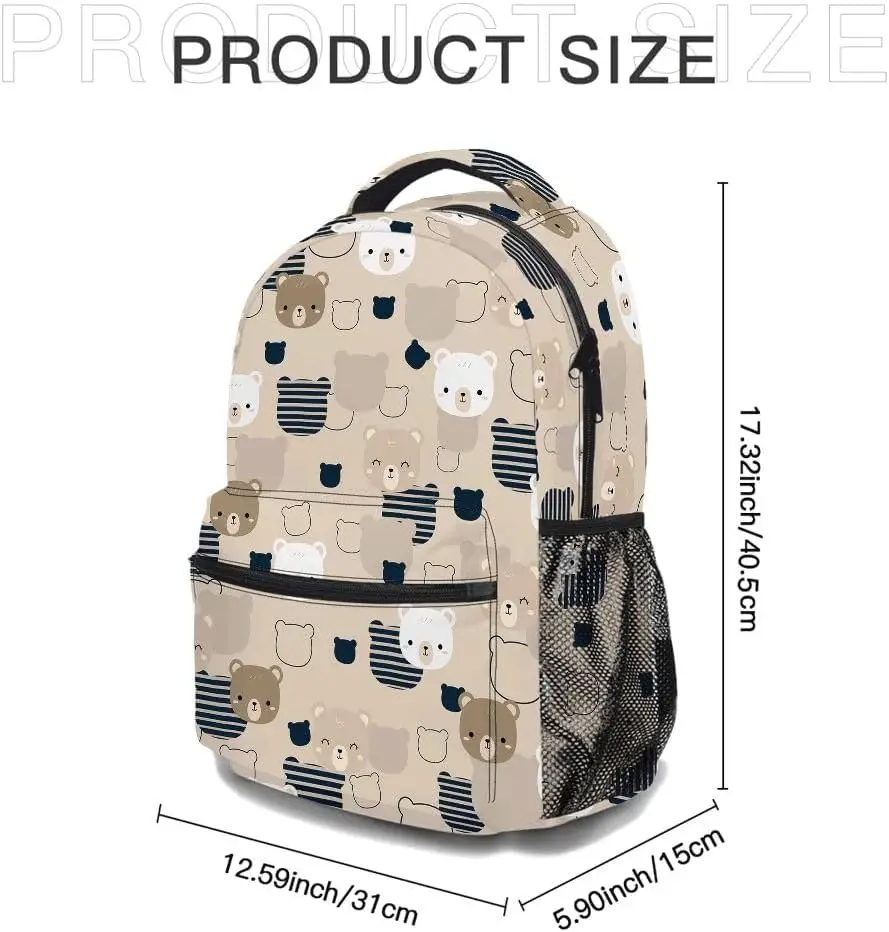 Ransel Beruang Kartun, Tas Laptop Ringan Tahan Lama Tas Daypack Cetak 3D Dengan Banyak Saku, Ransel Bahu Bergaya