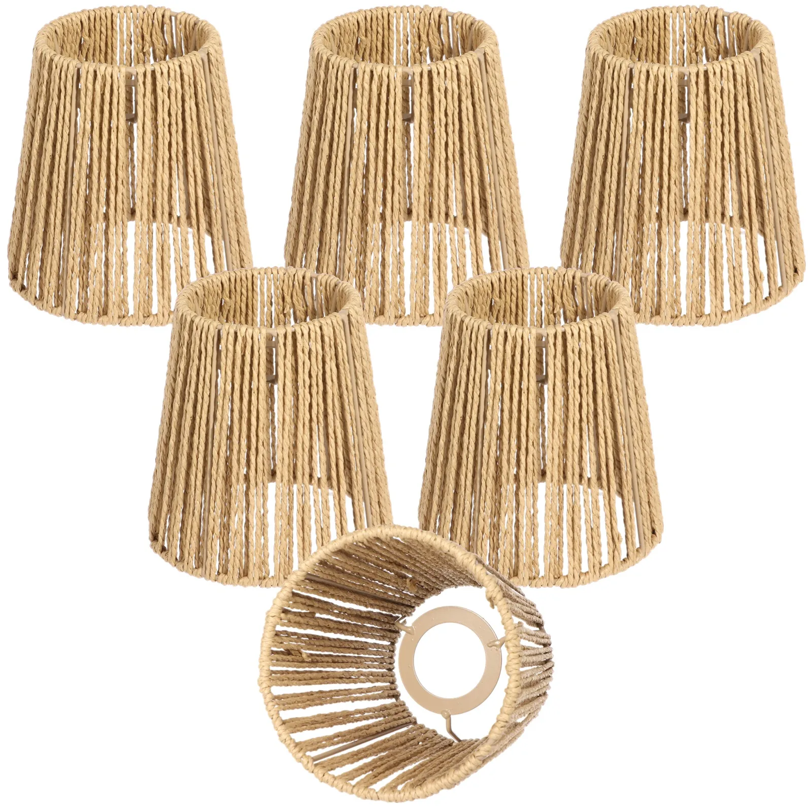 6Pcs Rattan Lamp Shades Rattan Lampshade Replacement Nature Touch Hand Woven Rattan Shade For Table Lamps Chandeliers Pendant