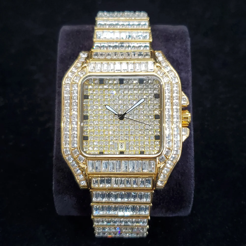 

Square Daimond Watches for Men Luxury Golden Stainless Steel High Quality Watch Famous Brand Fashion Bling Waterproof Clock Gift