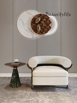 Italian Light Luxury Technology Leather Sofa Chair Living Room Solid Wood Modern Senior Designer Leisure Chair