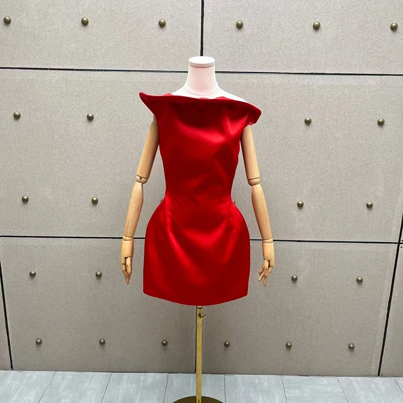 

Womens dresses New asymmetrical slim mini dress for autumn 2025 Sexy off shoulder sleeveless short dresses Elegant party dresses