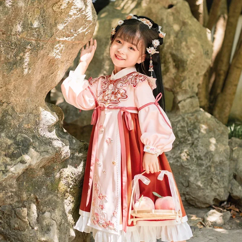 Saia Hanfu original super fada para meninas, traje Tang antigo, conjunto de vestido antigo, terno bordado bonito, estilo antigo chinês