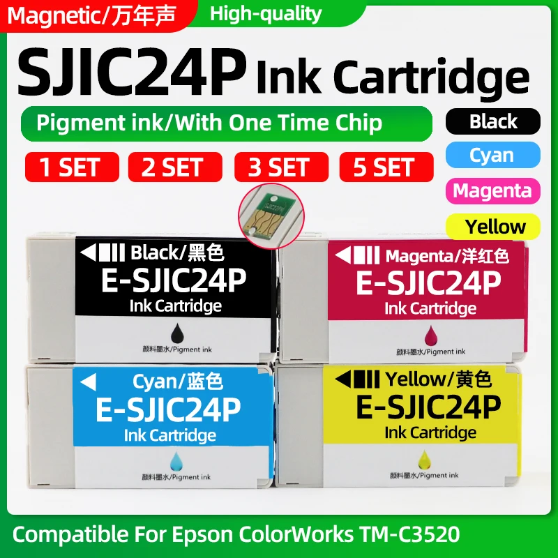 1set~5set SJIC24P SJIC24 24P Ink Cartridge Pigment Ink Compatible for Epson ColorWorks TM-C3520 C3520 Color Inkjet Label Printer