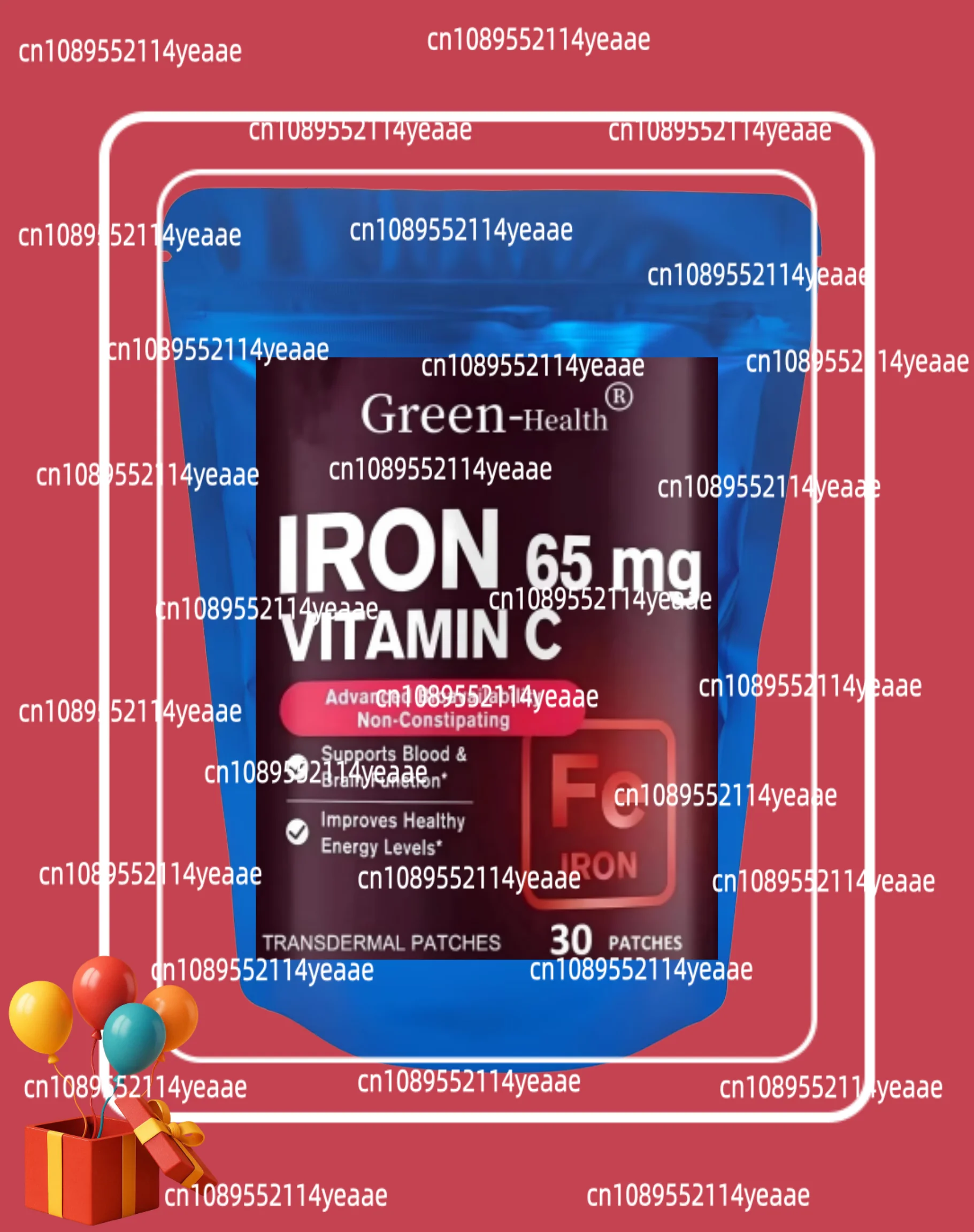 30 Patches Iron Transdermal Patches for Women and Men, with Vitamin C, Blood, Energy, Muscle & Immune System Support