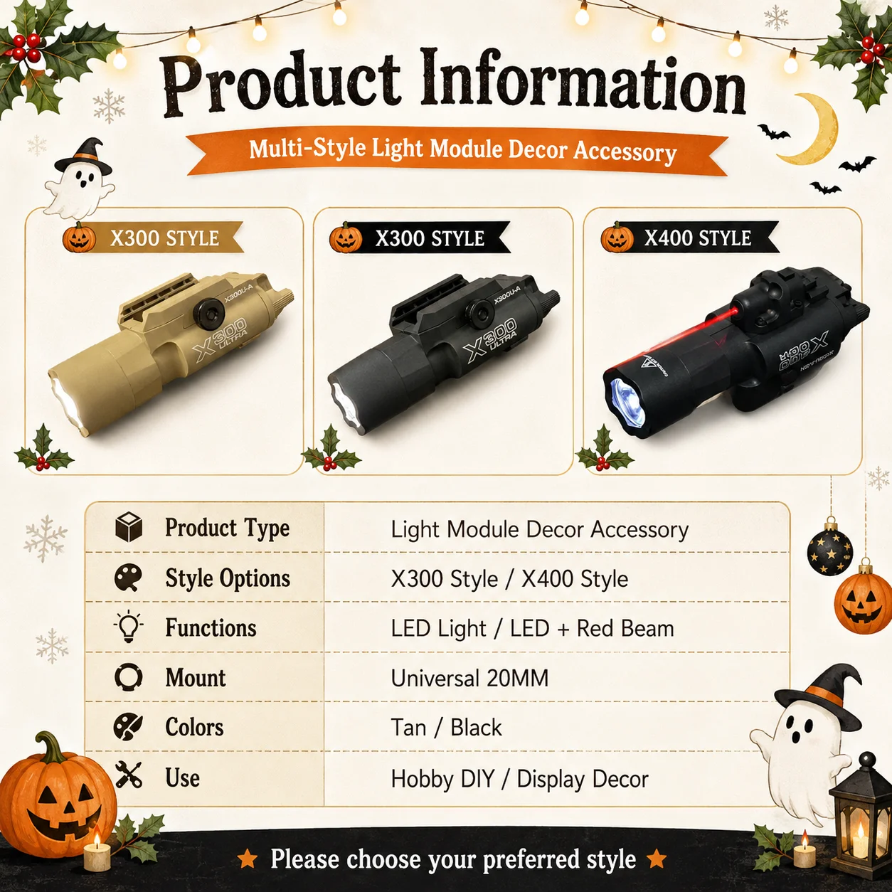 Precision Crafted LED & Laser Unit X300 X400 Appearance 20MM Rail Bracket Hobby Modification Part