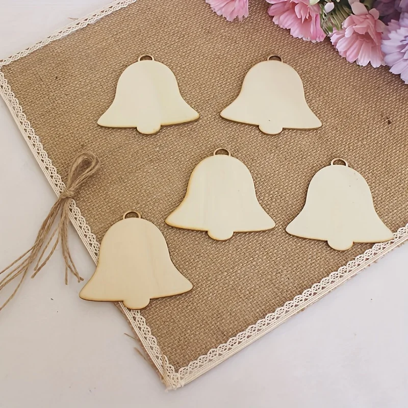 10Pcs Unfinished Wooden Pendant In The Shape Of Bell Decorations Wooden Hanging Blank Wooden