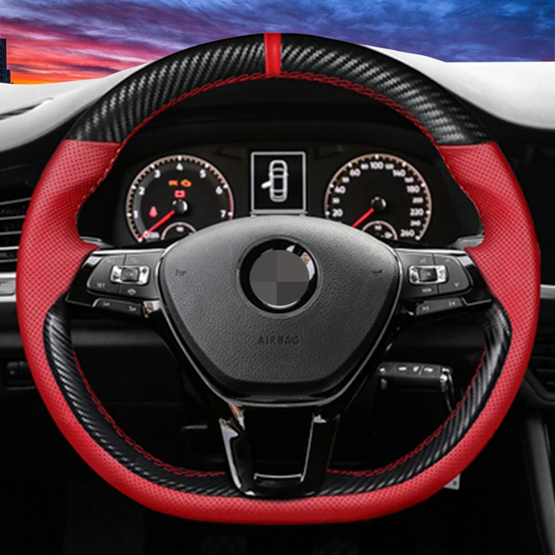 Customize DIY Suede Carbon Fiber Genuine Leather Car Steering Wheel Cover For Volkswagen Golf 7 Mk7 Passat B8 Car Interior