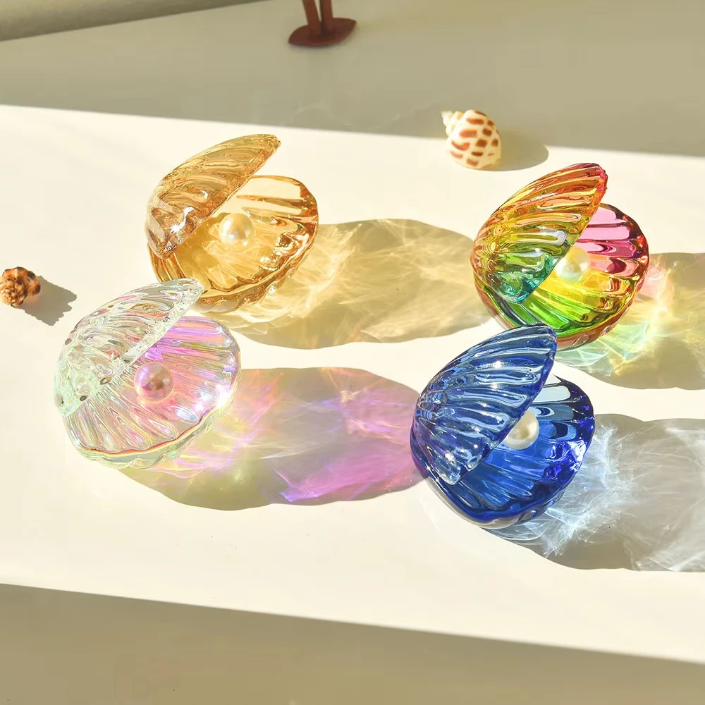 1pc Crystal Seashell Figurine ornaments  with Pearl Decoration Glass Seashell Collectible Gift for Women And Mothers
