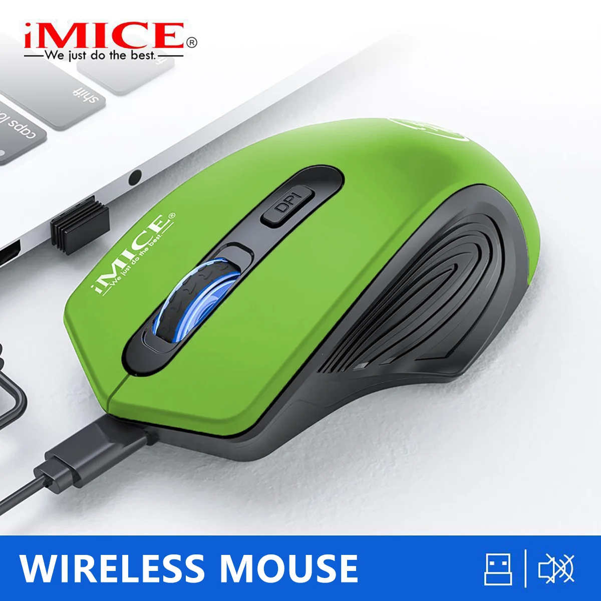 IMICE G-1800 2.4G USB Green Wireless Mouse Business Office  4 Button Gaming Mouse Sound off Adjustable Sensitivity