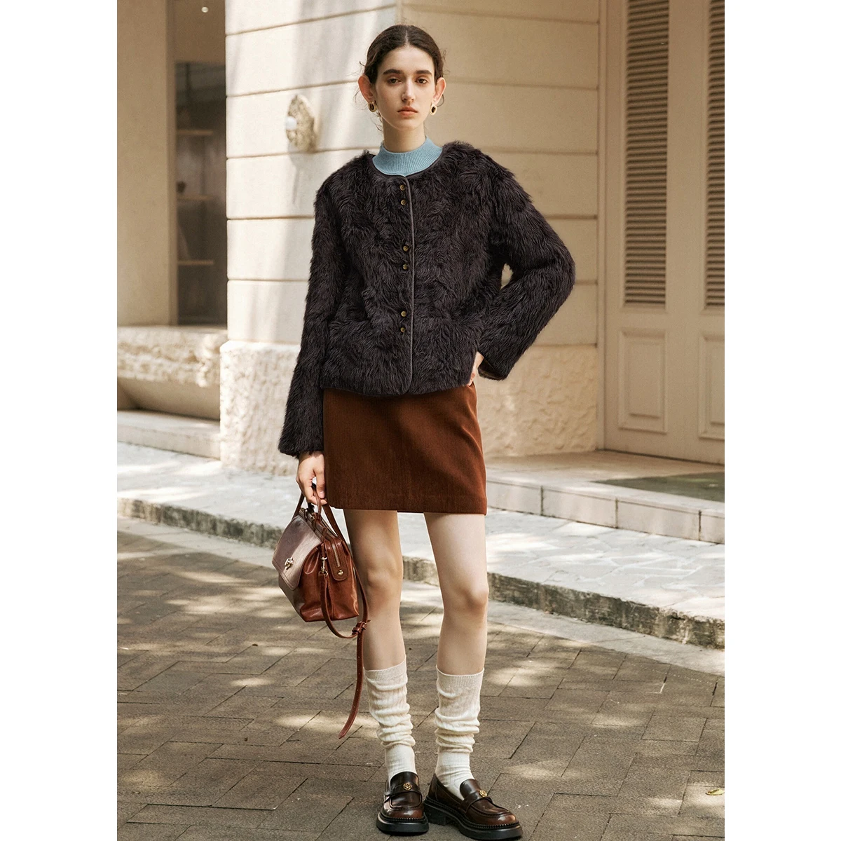 OLrain Commute معطف فرو صناعي بسيط للنساء شتاء 2025 سترات برقبة دائرية معاطف صلبة فضفاضة واحدة الصدر للسيدات GO57DP002511 #5