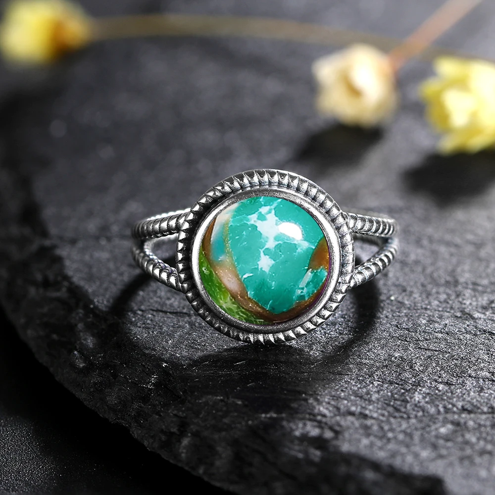 Unisex 10mm Natural Labradorite Ring in 925 Silver