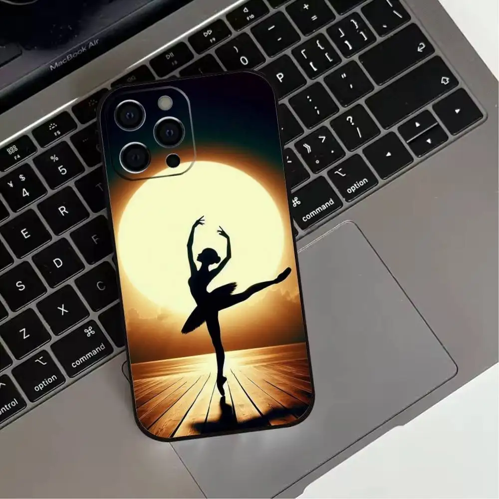حافظة هاتف B-Ballet أنيقة لهاتف iPhone 17,16,15,14,13,12,11 Plus، Pro Max، XS، غطاء أسود من السيليكون الناعم