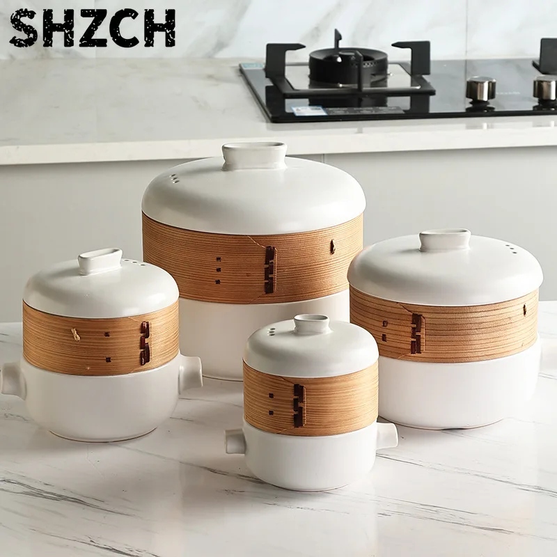 Japanese Style Steamer Casserole With Steamer Drawer Soup Pot Stew Pot Bamboo Multilayer Hotel Household Ceramic Casserole ZB182