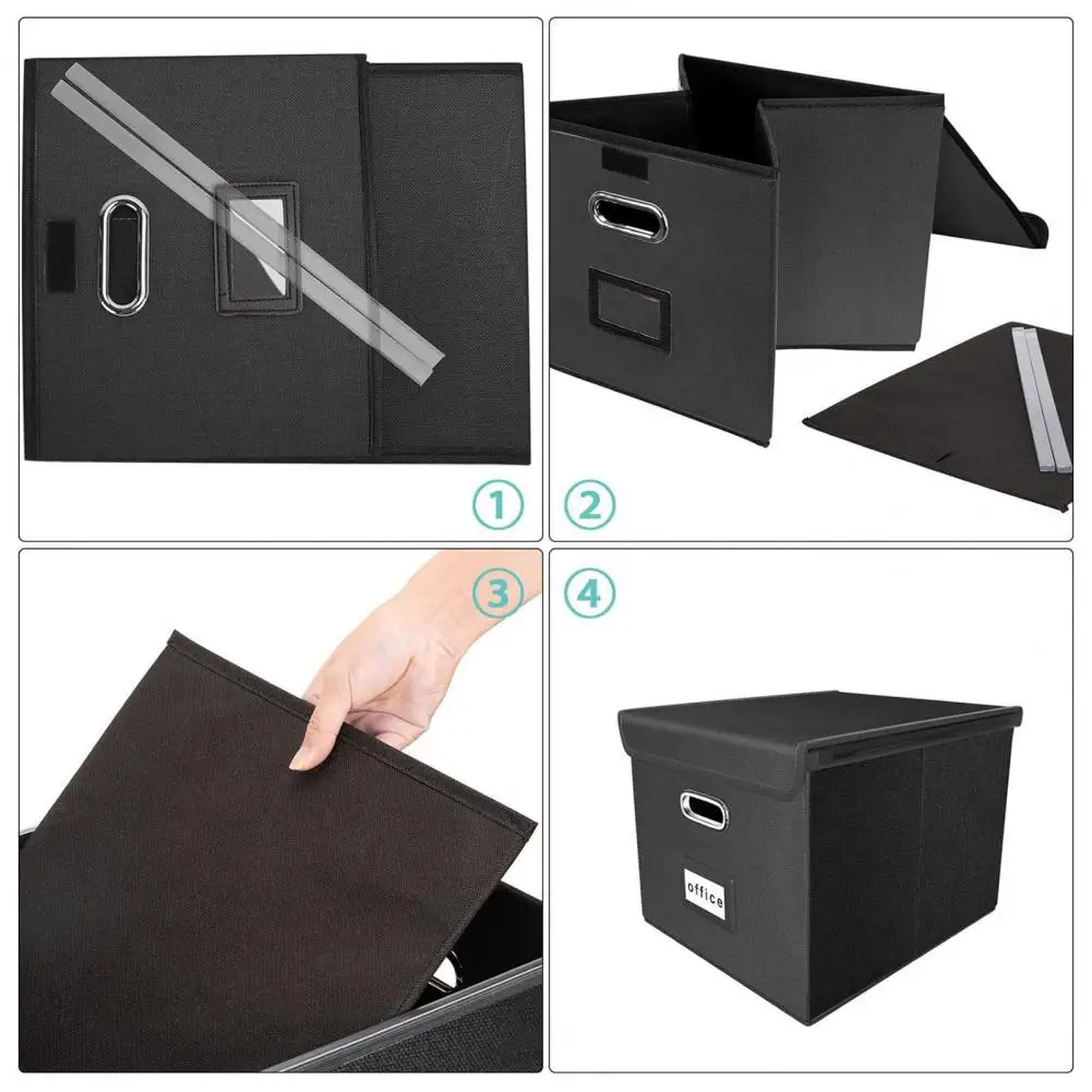 

Linen File Storage Box Metal Handle File Storage Box with Lid for Legal Letter Size Documents Foldable Hanging Office Organizer