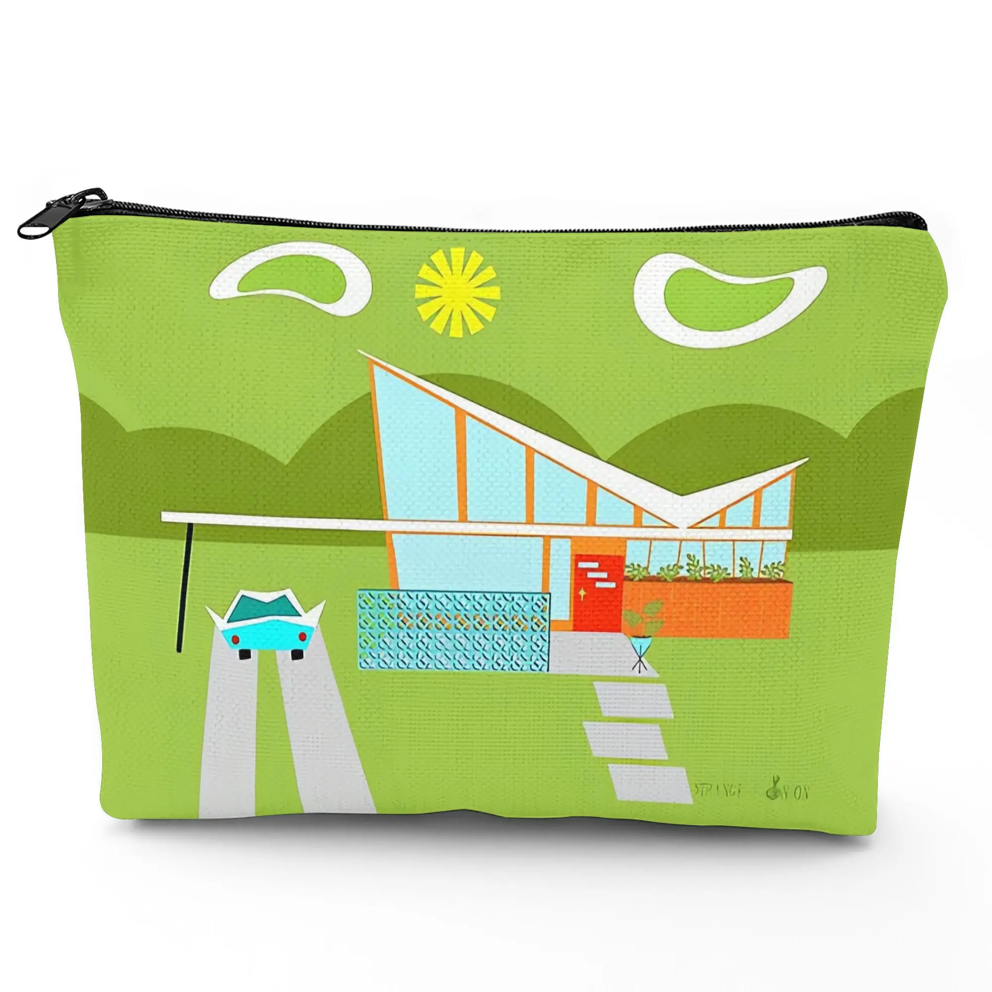 1 Piece Vintage Palm Springs Design Makeup Bag - Multifunctional Zipper Pouch for Women, Jewelry Storage Bag, Perfect Travel Zipper Organizer, Fun Birthday Gift